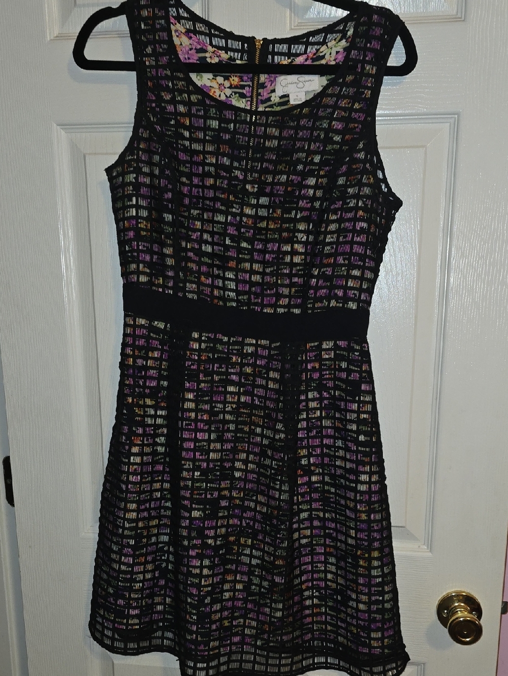 Black Overlay Floral Lined Fit & Flare Dress
